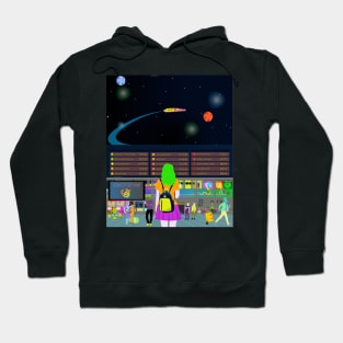 Girl in Spaceport with Backpack Hoodie